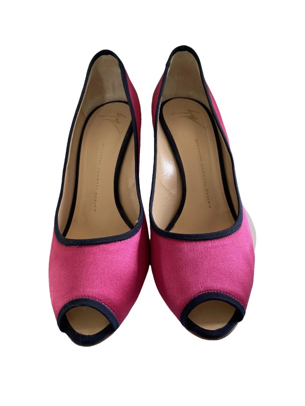 🛍️ Giuseppe Zanotti Fuchsia/Navy Satin Peep-Toe Heels. Authentic.